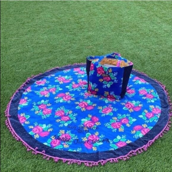 Matilda Jane NWT Sweet Sunshine Flower Round Beach Towel Throw Blanket with Tote - Picture 6 of 7